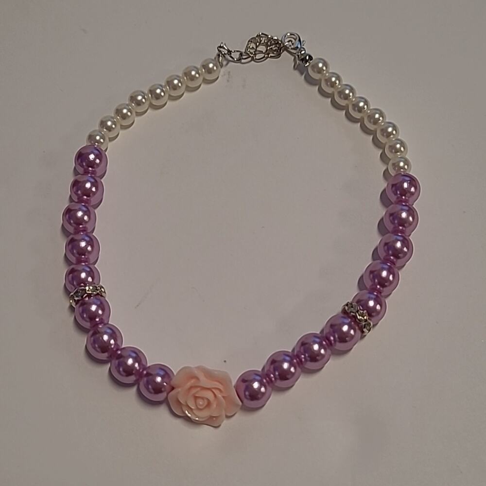 Pet Show Dog Necklace 10"-11" Flower Faux Pearl Rhinestone Necklace Collar